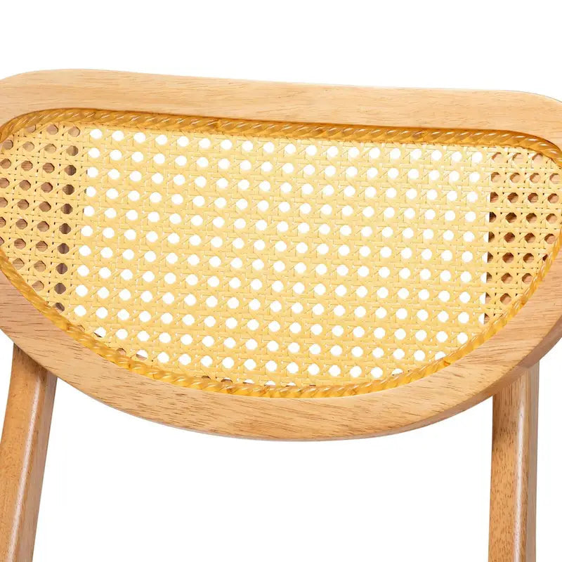Nenet Esszimmerstuhl-Set aus 2 Stühlen im Mid-Century-Modern-Stil, Eichenholz mit brauner Oberfläche und Rattan