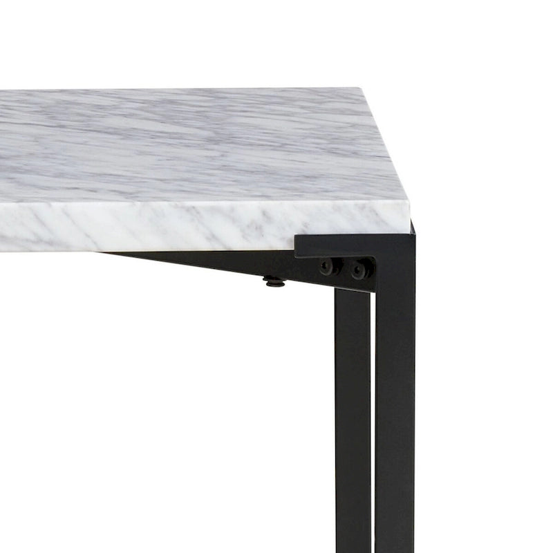 Moderne bijzettafel van 20 inch, met Carrara-marmeren blad, stalen frame, glad grijs