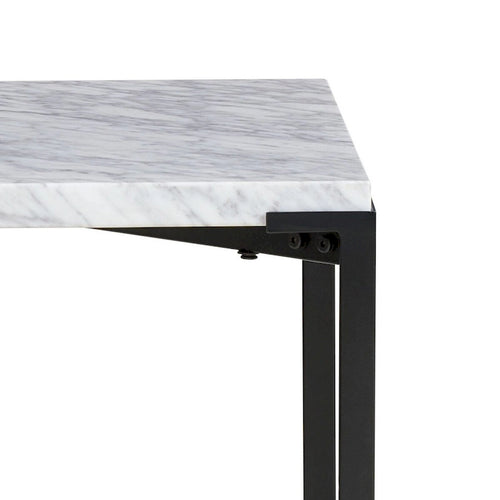 Moderne bijzettafel van 20 inch, met Carrara-marmeren blad, stalen frame, glad grijs