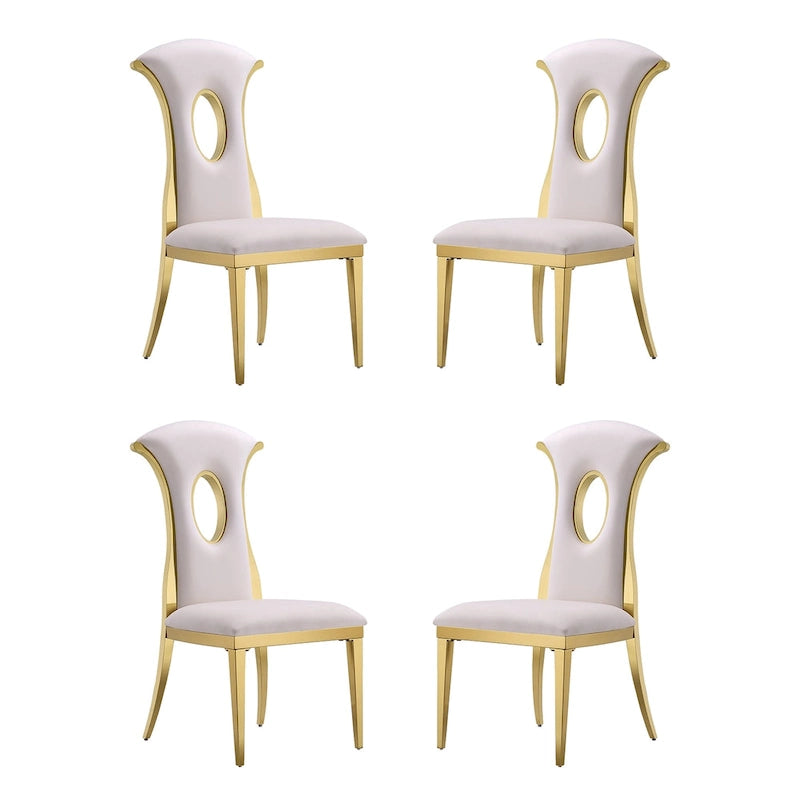 Sillas de comedor de lujo de terciopelo blanco con patas doradas pulidas