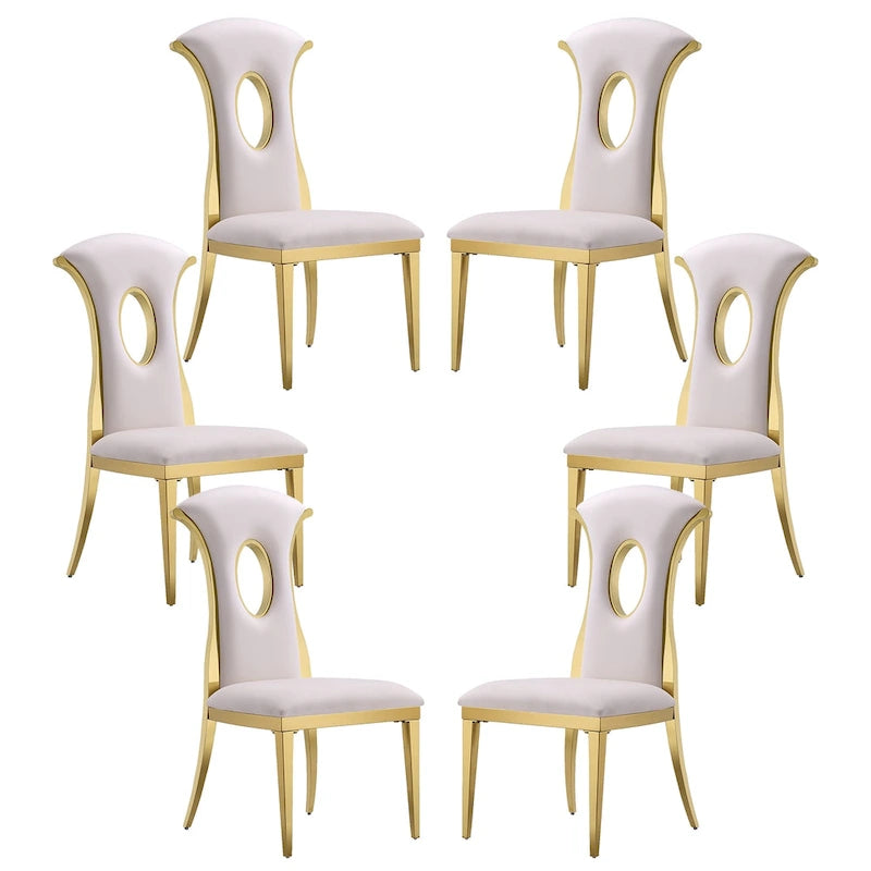 Sillas de comedor de lujo de terciopelo blanco con patas doradas pulidas