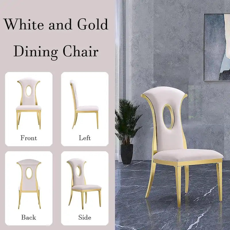 Sillas de comedor de lujo de terciopelo blanco con patas doradas pulidas