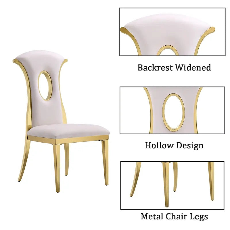 Sillas de comedor de lujo de terciopelo blanco con patas doradas pulidas