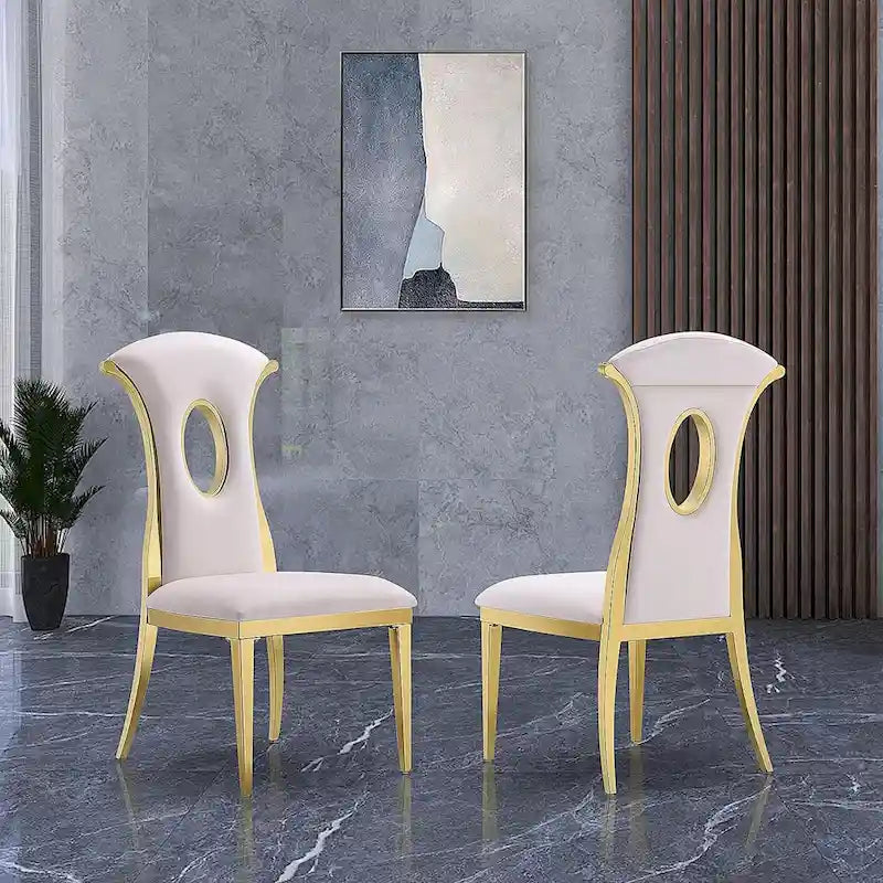 Sillas de comedor de lujo de terciopelo blanco con patas doradas pulidas