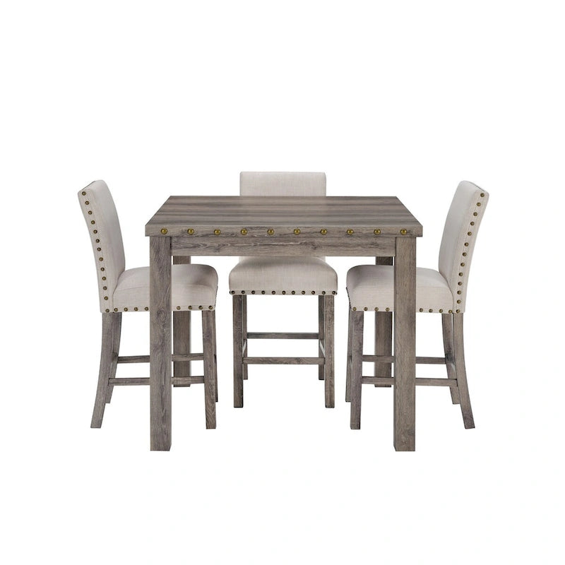 Ensemble de table de bar carré de style ferme Morden Fort de 5 pièces, avec 4 tabourets de comptoir rembourrés