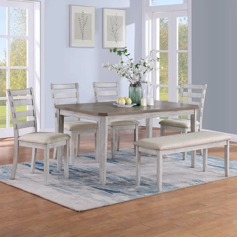 Minimalist 6-Piece Oak 60 Length Dining Set(1 Dining Table+4 UpholsteredChairs+1 Bench)