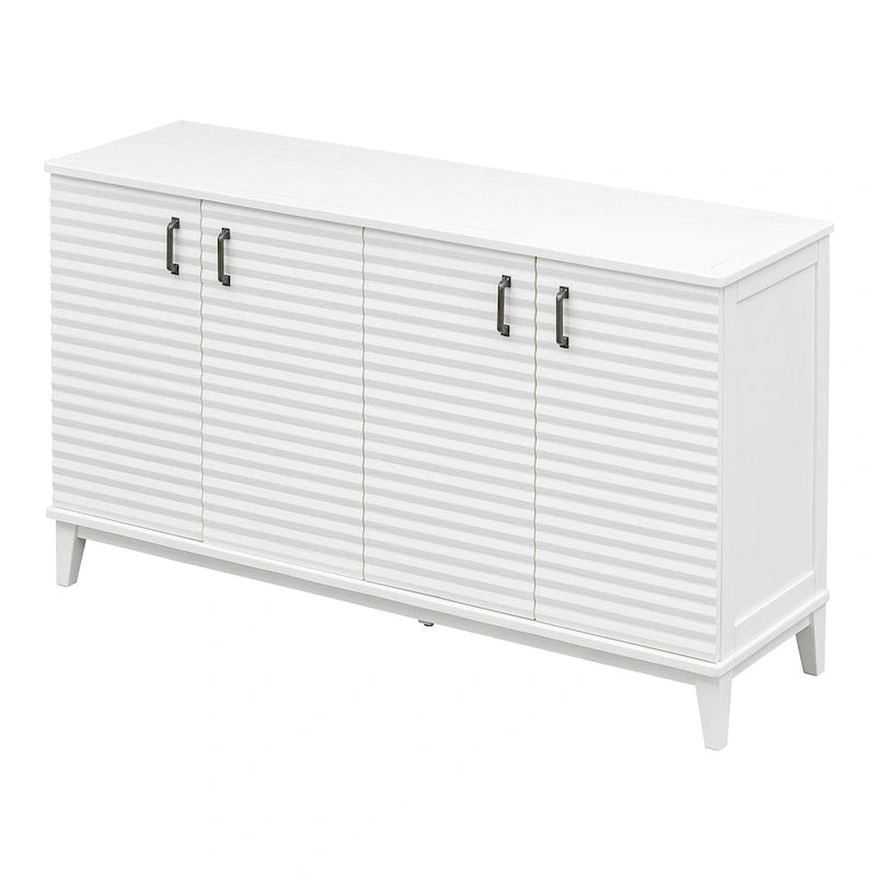 Buffet moderne à 4 portes avec grand espace de rangement, étagères réglables et poignées en métal