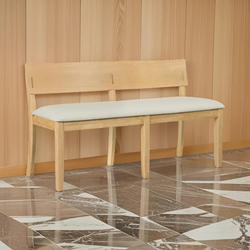 Panca da pranzo Celi da 53 pollici, seduta in tessuto color crema, struttura in legno marrone naturale
