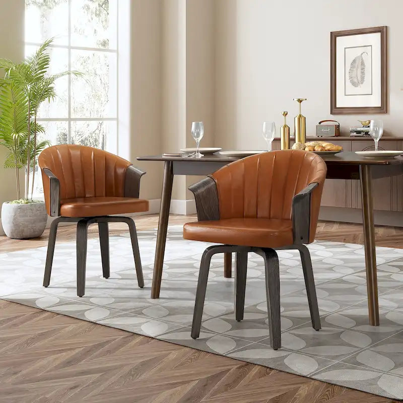 Sillas de comedor giratorias Art Leon de madera curvada y PU (juego de 2)