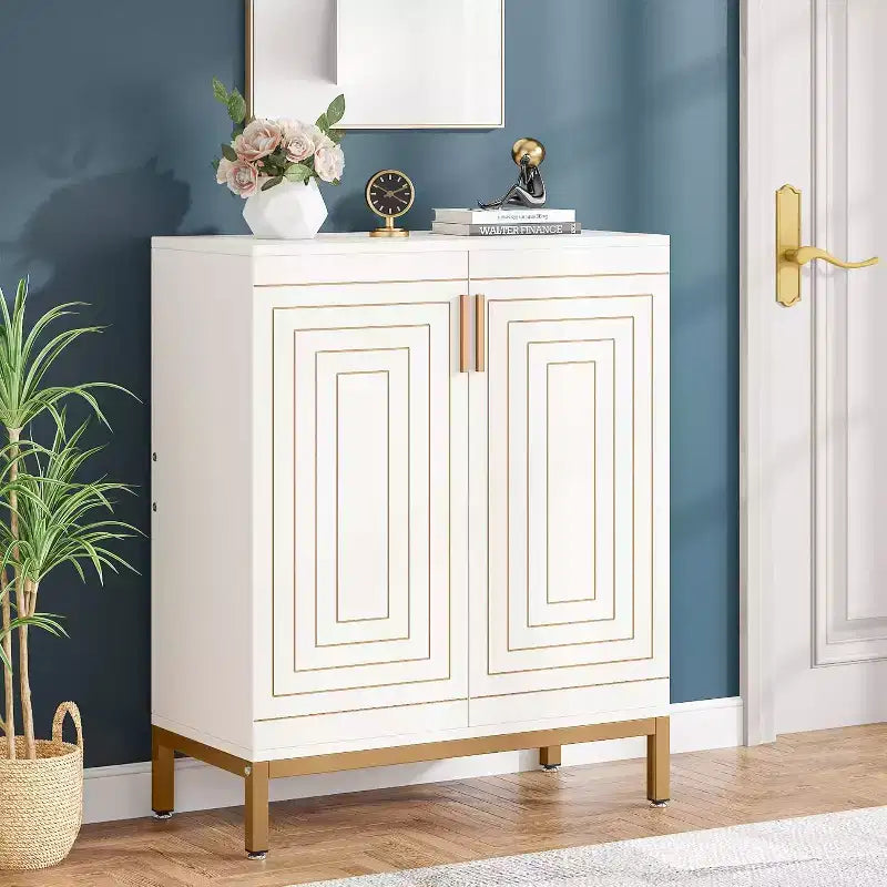 Scarpiera per 20 paia, mobile moderno a 6 ripiani con ante, organizer indipendente per ingresso, bianco e oro