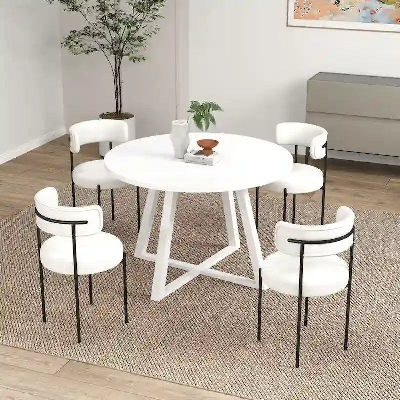 Roundhill Durban 5-teiliges rundes Esszimmerset, Bock-Esszimmertisch mit 4 Bouclé-Stühlen
