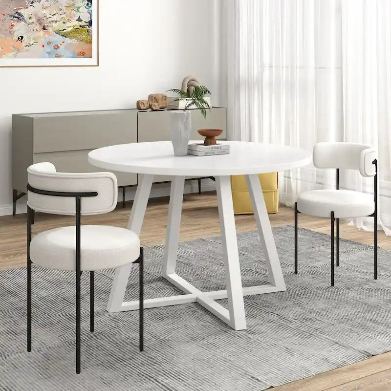 Roundhill Durban 5-teiliges rundes Esszimmerset, Bock-Esszimmertisch mit 4 Bouclé-Stühlen