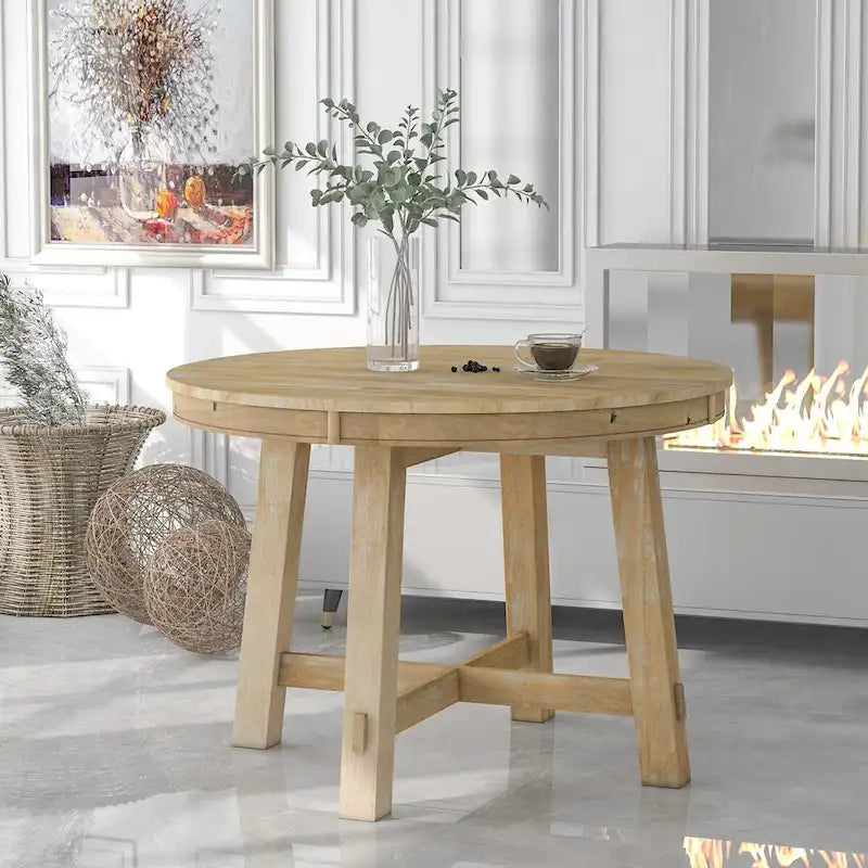 Runder ausziehbarer Küchen- und Esstisch aus Holz mit 16-Zoll-Einlegeplatte