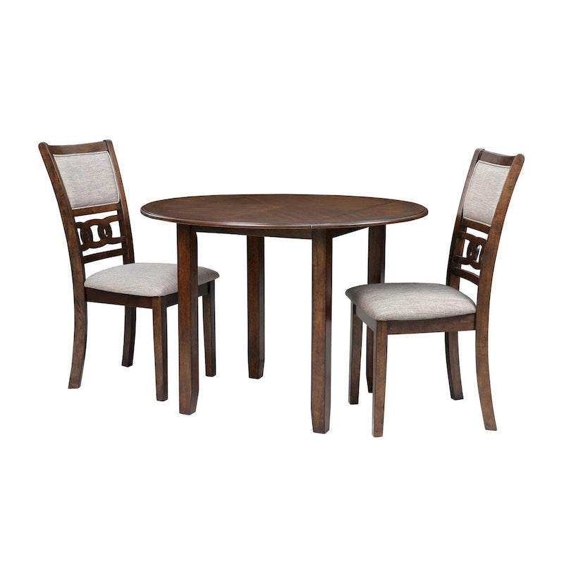 3-teiliges 42-Zoll-Esszimmertisch-Set, ausziehbare Klappplatten, 2 Stühle, Braun