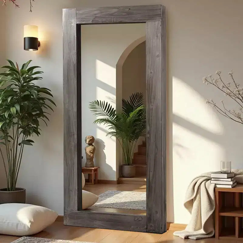 71x31 inch Solid Wood Right Angled Rectangular Used Brown Full-length Mirror (without Bracket)