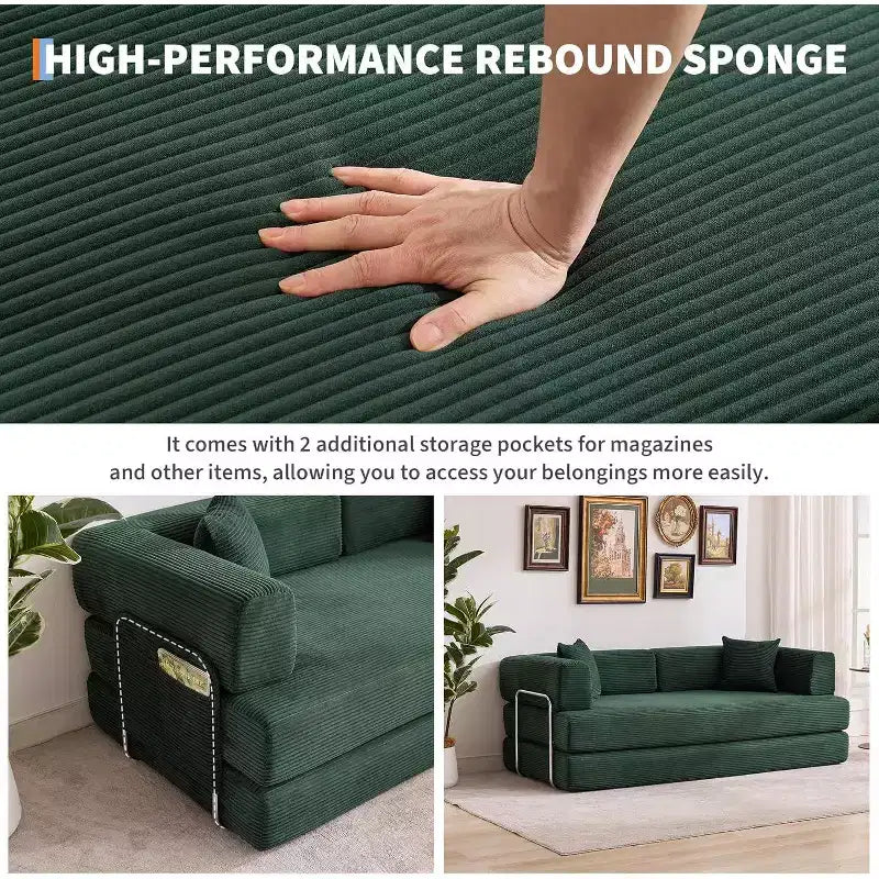 5-in-1-Schlafsofa, 78,8 Zoll, modulares Corduroy-Schlafsofa mit stabilem Rahmen, vielseitiger Futon für kleine Räume, Wohnzimmer und Gästezimmer