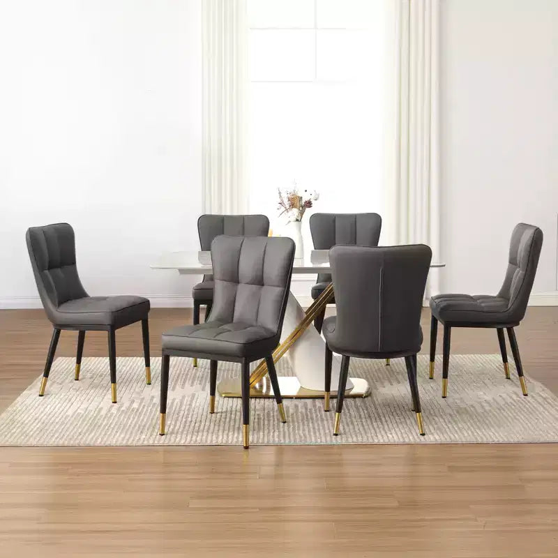 Bekrvio Dining Room Chairs Set of 6, Modern Upholstered Faux Leather Seat with High Back, Metal Legs, Armless Kitchen Chairs for Living Dinning Room