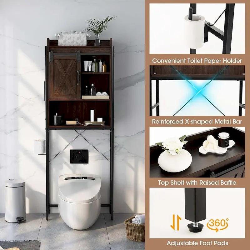 Mobile contenitore da bagno sopra il WC con porta scorrevole in stile fienile