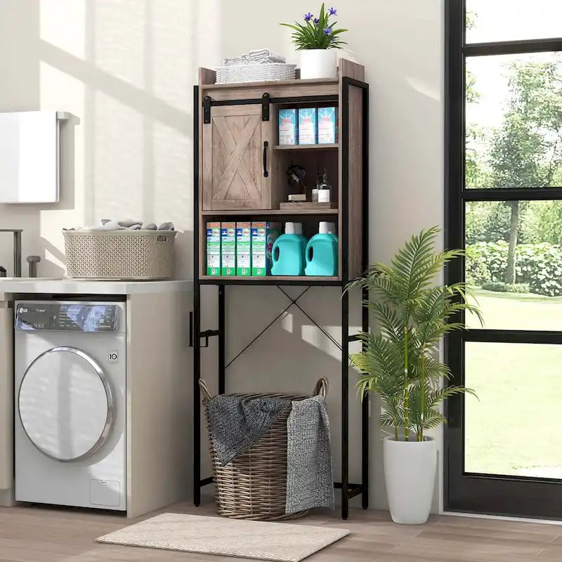 Mobile contenitore da bagno sopra il WC con porta scorrevole in stile fienile