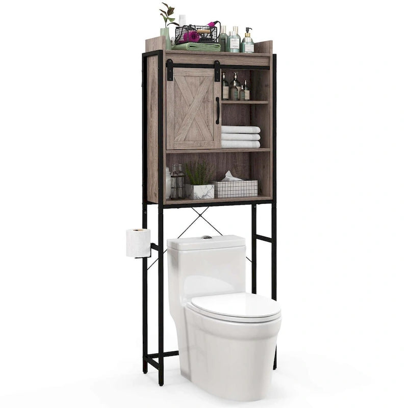 Mobile contenitore da bagno sopra il WC con porta scorrevole in stile fienile