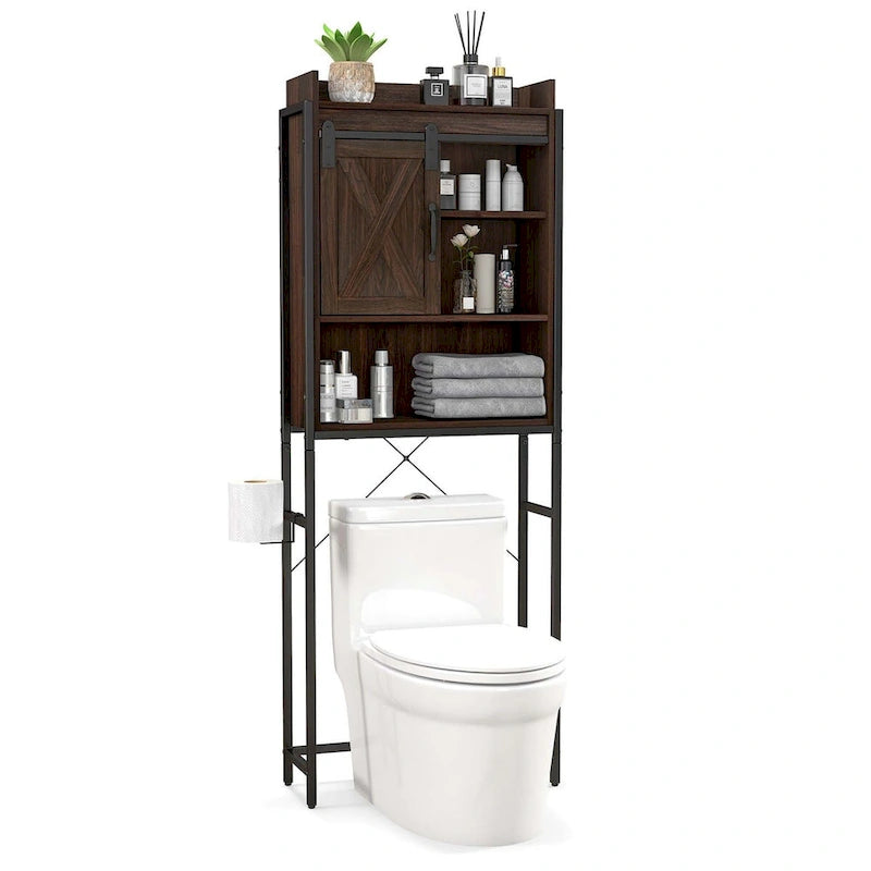 Mobile contenitore da bagno sopra il WC con porta scorrevole in stile fienile