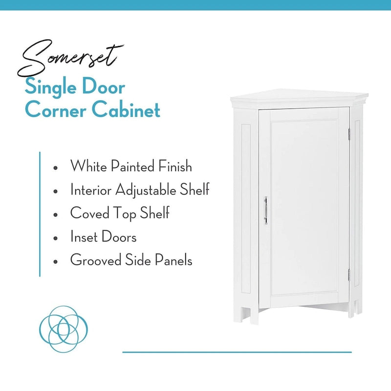 Armario esquinero de almacenamiento para baño Somerset de RiverRidge, organizador de suelo con puertas y un estante ajustable - blanco