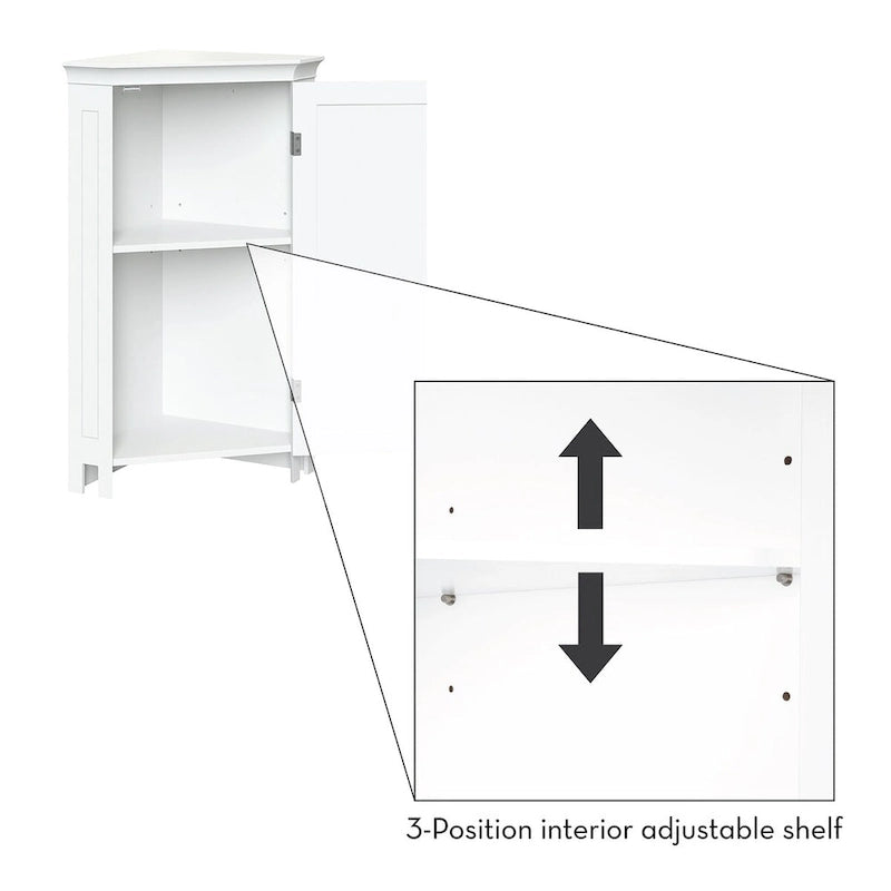 Armario esquinero de almacenamiento para baño Somerset de RiverRidge, organizador de suelo con puertas y un estante ajustable - blanco