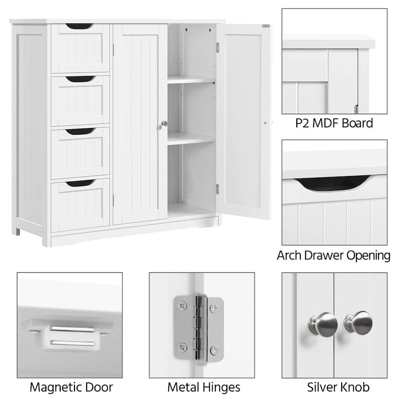 Mobile contenitore da bagno Yaheetech con ripiano regolabile, bianco - N/A