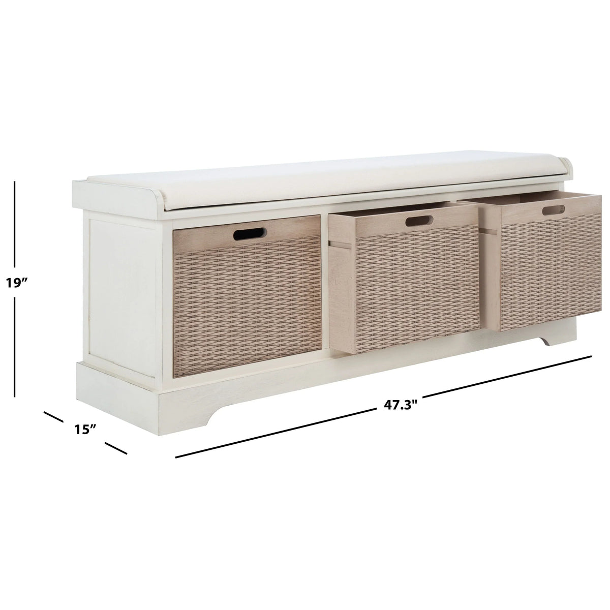 Banco de almacenamiento SAFAVIEH Fiorello con 3 cajones y cojín - 47.3 W x 15 L x 19 H - 47Wx15Dx19H