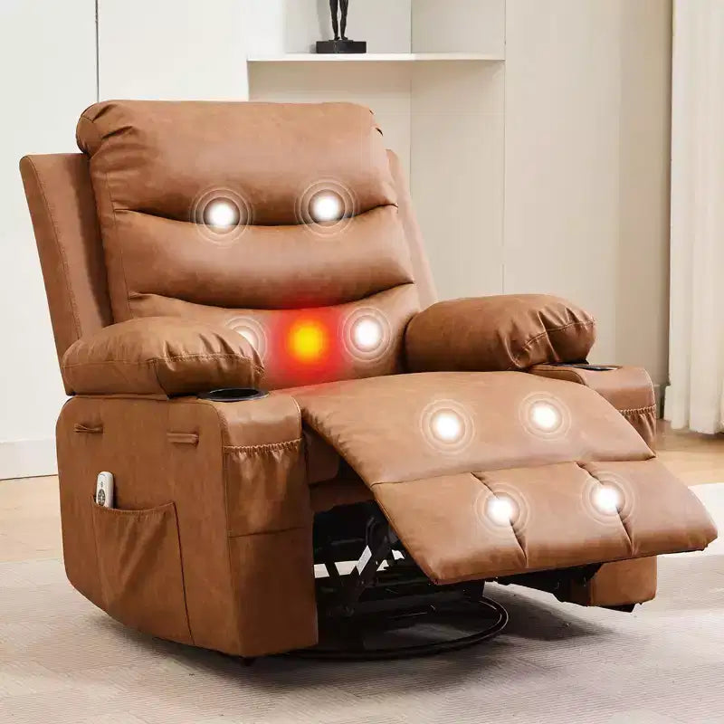 Sillón reclinable mecedor giratorio de 360° extragrande con masaje y calor: silla ergonómica de descanso con portavasos y bolsillos laterales para la sala de estar o el dormitorio infantil