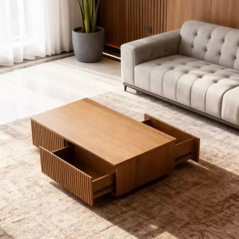 51,1 moderner Couchtisch im Mid-Century-Stil mit aufklappbarer Tischplatte, rechteckiger Walnuss-Mitteltisch für das Wohnzimmer