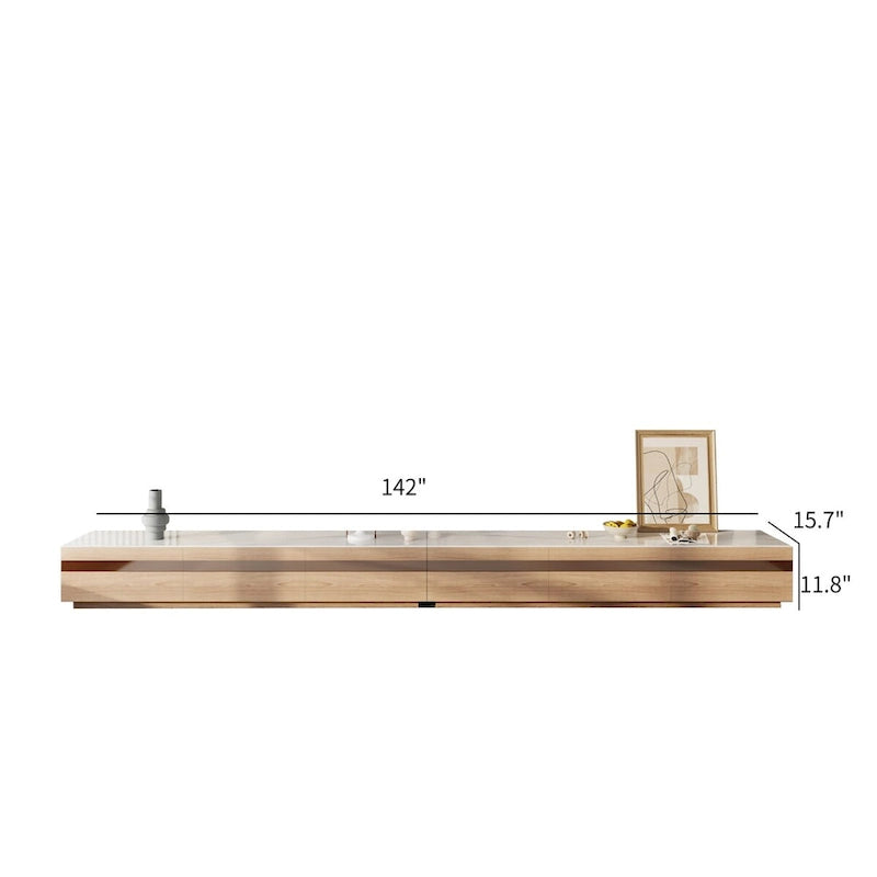 Mobili TV moderni in legno chiaro, piano effetto pietra lucida, 3-6 cassetti, completamente assemblati