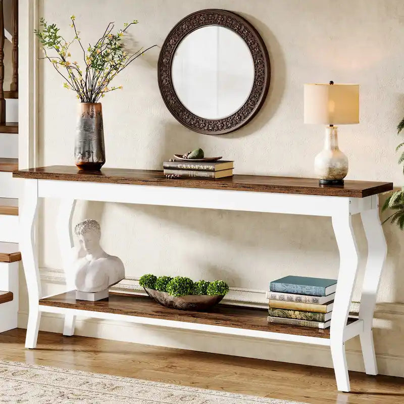 Table console étroite et longue à 2 niveaux pour entrée et salon