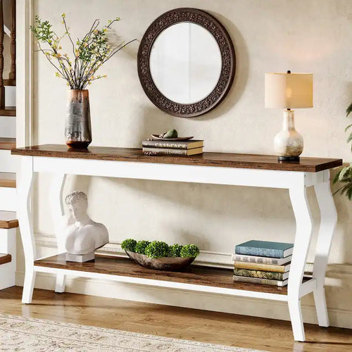 Smalle lange consoletafel met 2 etages voor de hal en woonkamer