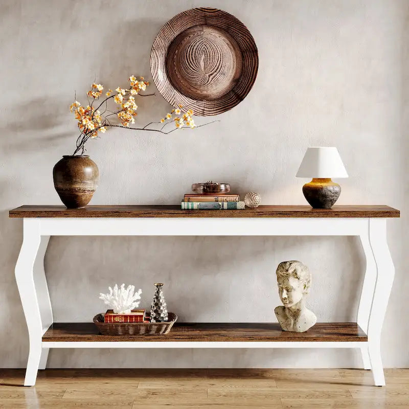 Table console étroite et longue à 2 niveaux pour entrée et salon