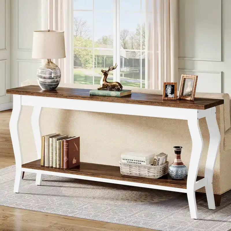 Table console étroite et longue à 2 niveaux pour entrée et salon