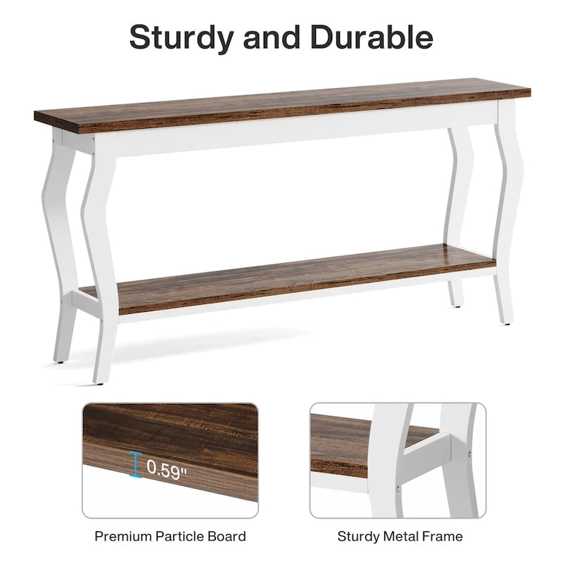 Table console étroite et longue à 2 niveaux pour entrée et salon