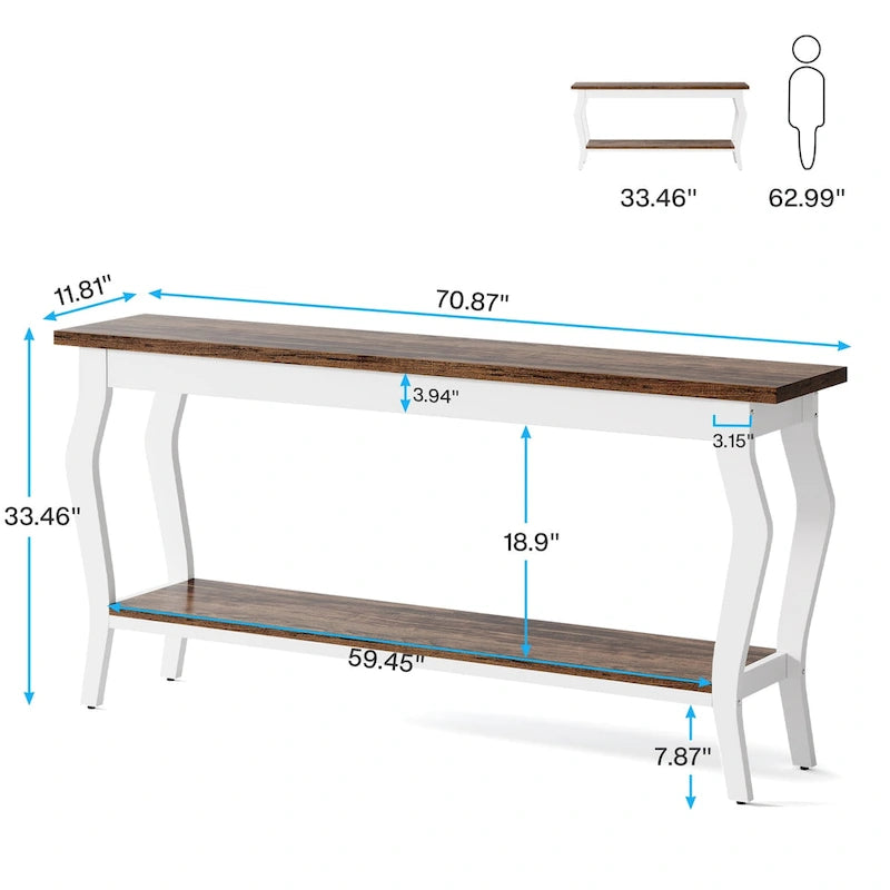 Table console étroite et longue à 2 niveaux pour entrée et salon