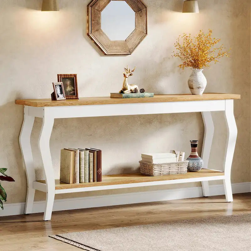 Table console étroite et longue à 2 niveaux pour entrée et salon