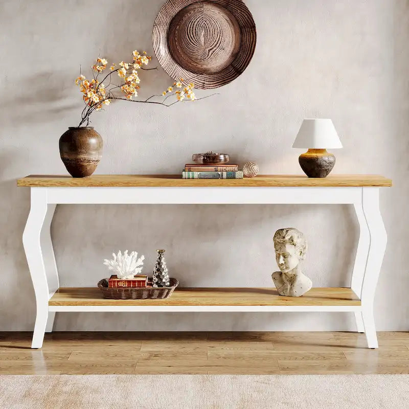 Table console étroite et longue à 2 niveaux pour entrée et salon