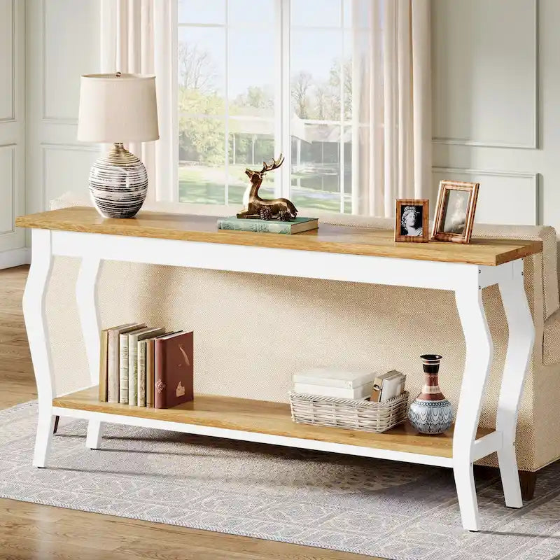 Table console étroite et longue à 2 niveaux pour entrée et salon