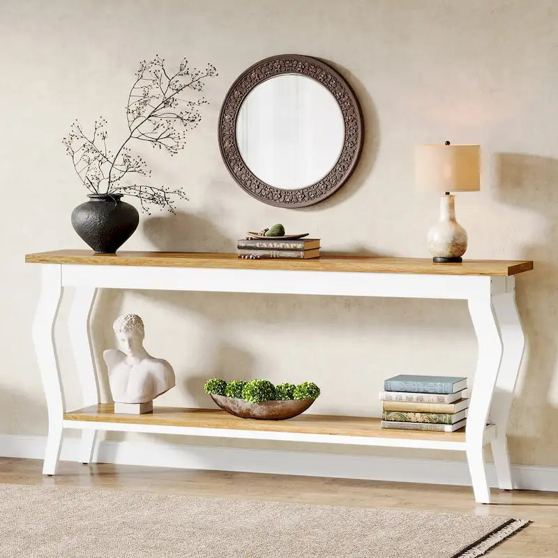 Table console étroite et longue à 2 niveaux pour entrée et salon