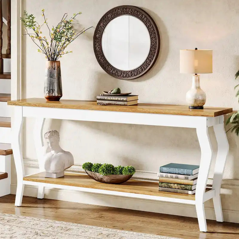 Table console étroite et longue à 2 niveaux pour entrée et salon
