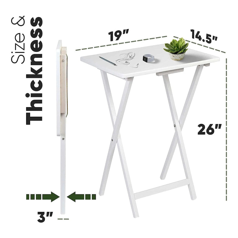 Table-plateau TV pliante compacte et tables à collations en bois massif PJ Wood, blanches, ensemble de 2 pièces - 18.44