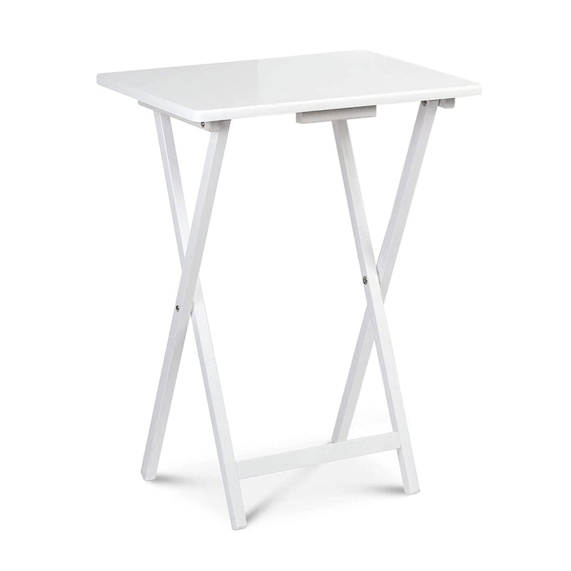 Table-plateau TV pliante compacte et tables à collations en bois massif PJ Wood, blanches, ensemble de 2 pièces - 18.44