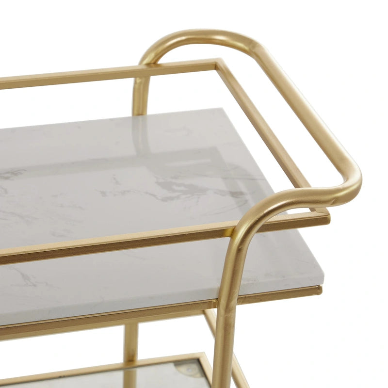 Marble Rolling 1 üveglapos és 2 márvány polcos, fogantyús bárkocsi – aranyszínű – Roche River Decor