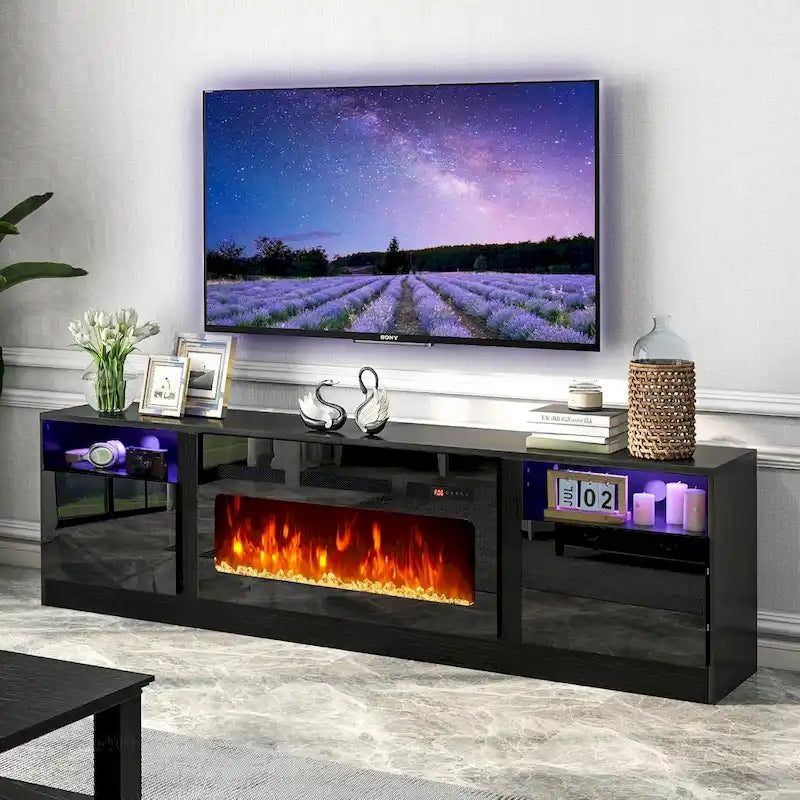 79-Zoll-TV-Ständer mit 36-Zoll-Elektrokamin