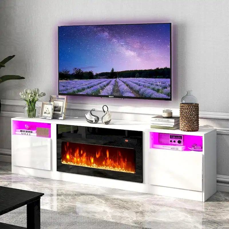 79-Zoll-TV-Ständer mit 36-Zoll-Elektrokamin