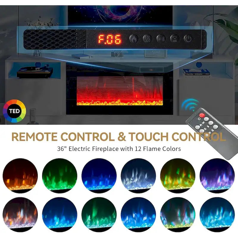 79-Zoll-TV-Ständer mit 36-Zoll-Elektrokamin