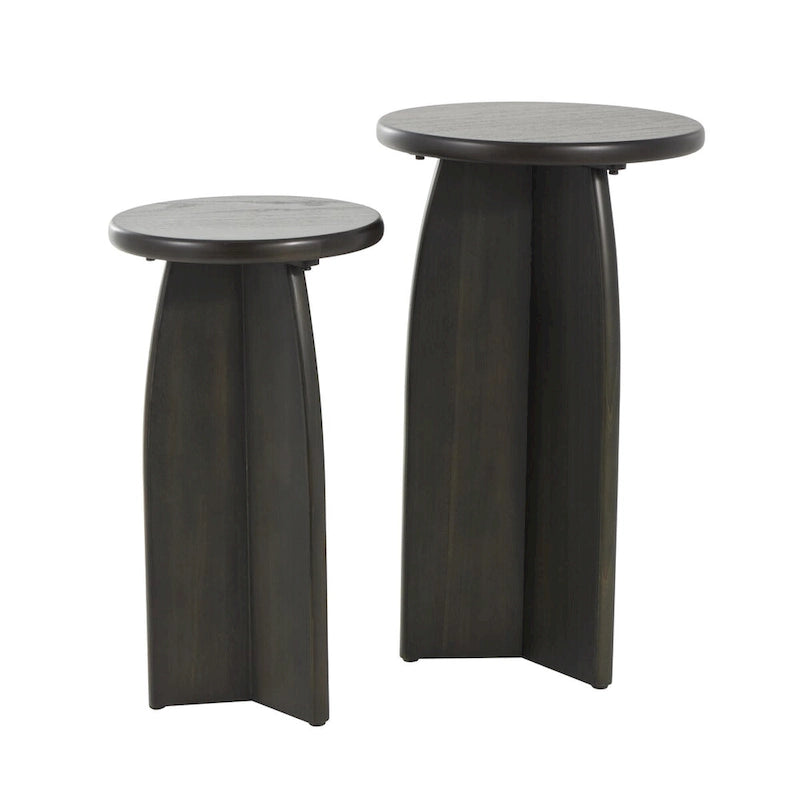 Ensemble de 2 tables d’appoint décoratives à piédestal en bois, noires ou brunes - Roche River Decor
